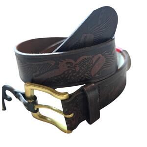 Vintage Deadstock Wrangler Tooled Belt Brown 34 Leather Western Cowboy Eagle